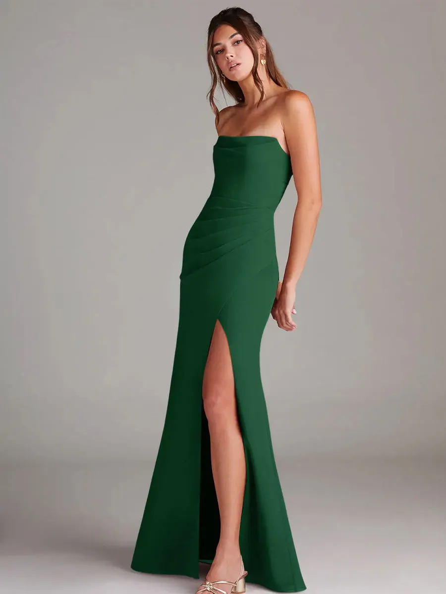 2025 Dark Green Bridesmaid Sheath Strapless Chiffon Convertible Dress
