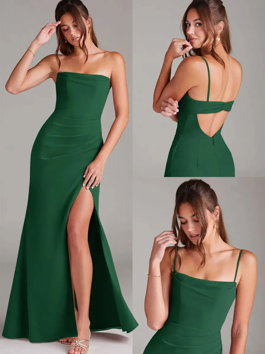 2025 Dark Green Bridesmaid Sheath Strapless Chiffon Convertible Dress