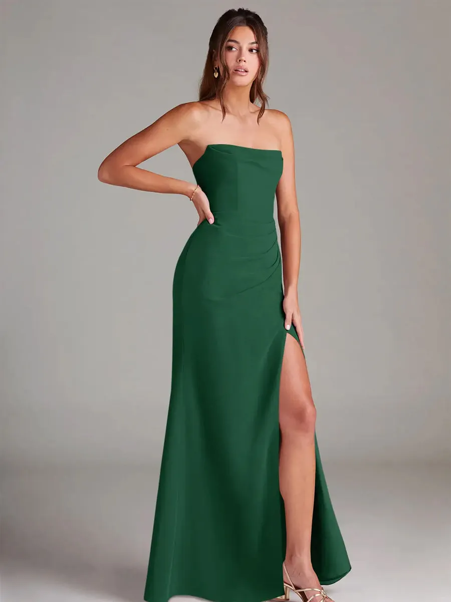 2025 Dark Green Bridesmaid Sheath Strapless Chiffon Convertible Dress
