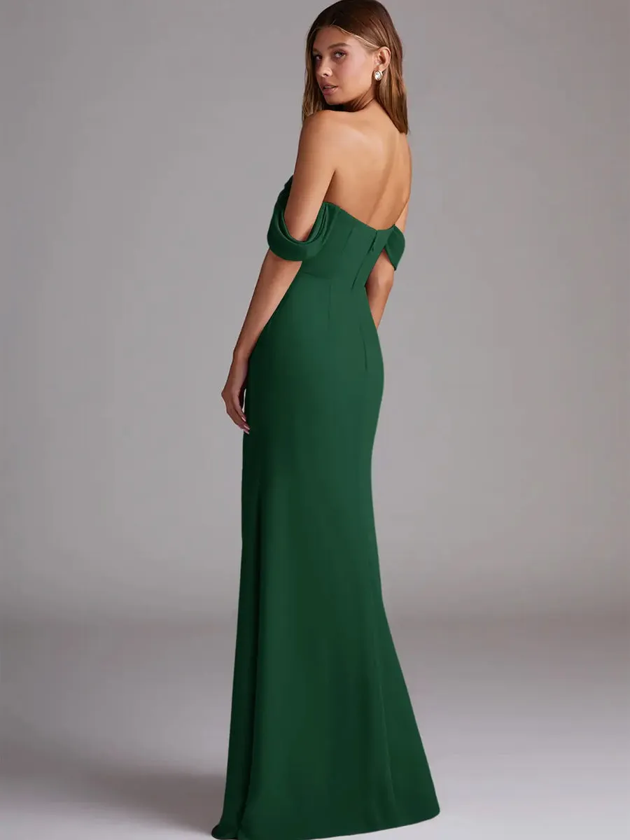 2025 Emerald Green A-Line Off the Shoulder Convertible Bridesmaid Dress