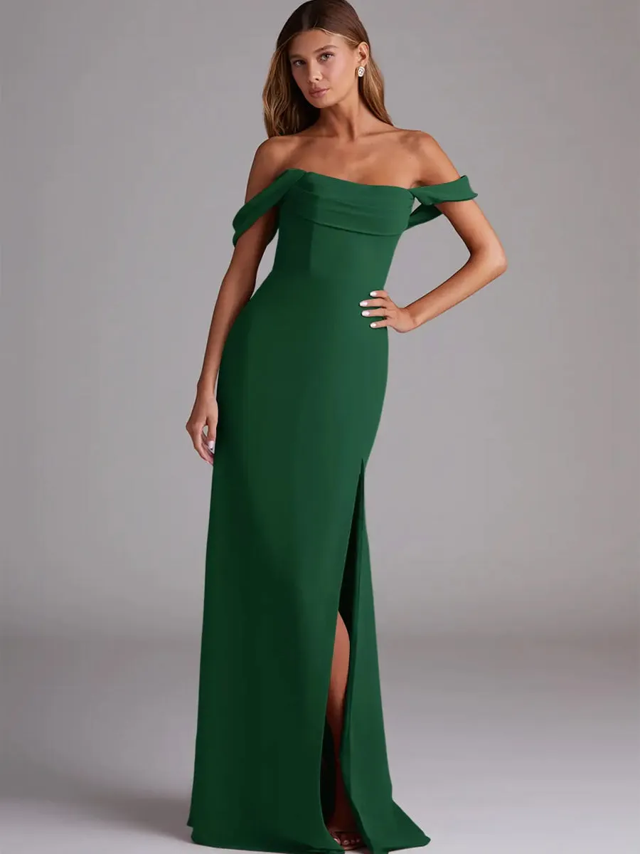 2025 Emerald Green A-Line Off the Shoulder Convertible Bridesmaid Dress