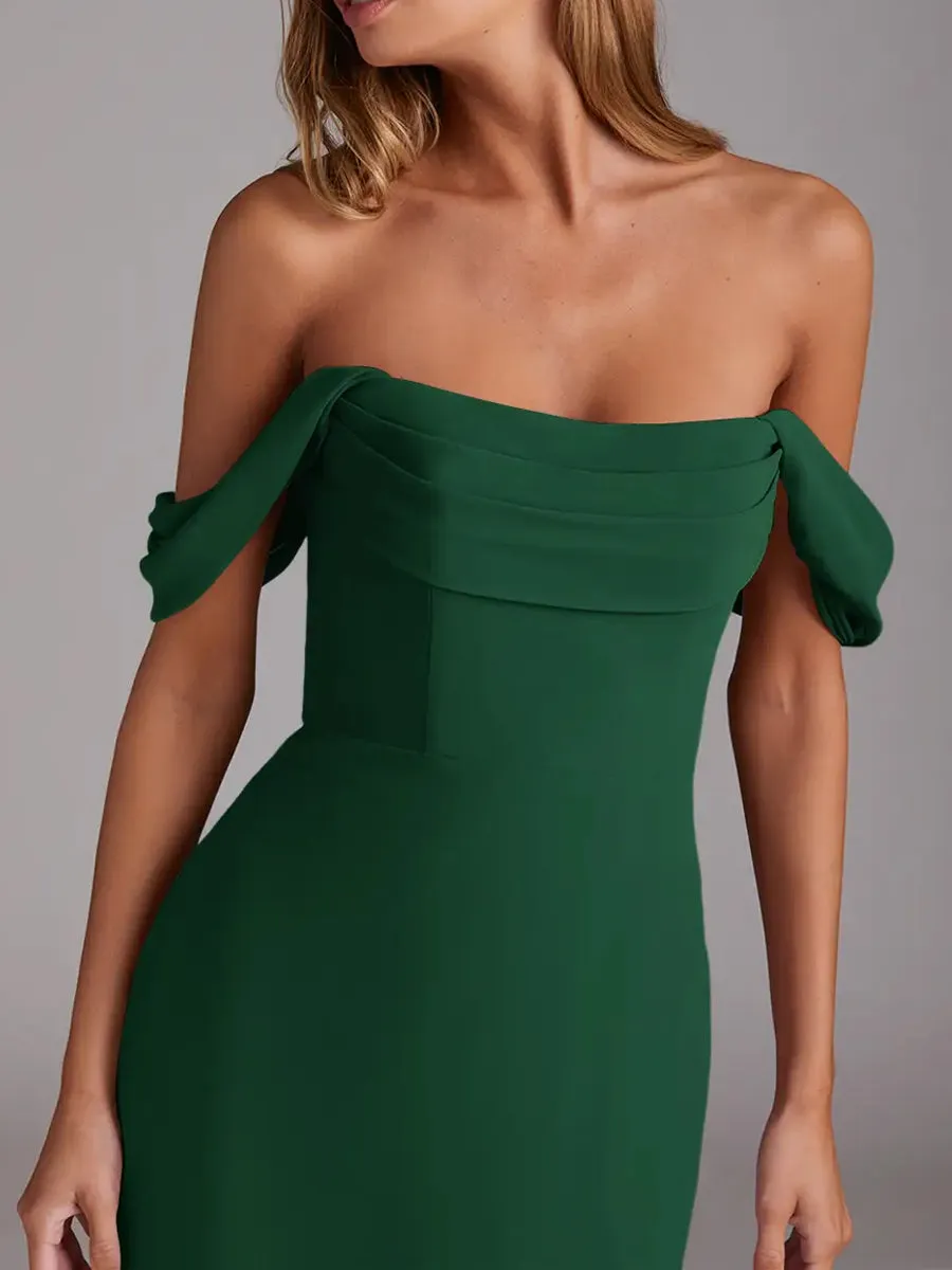 2025 Emerald Green A-Line Off the Shoulder Convertible Bridesmaid Dress