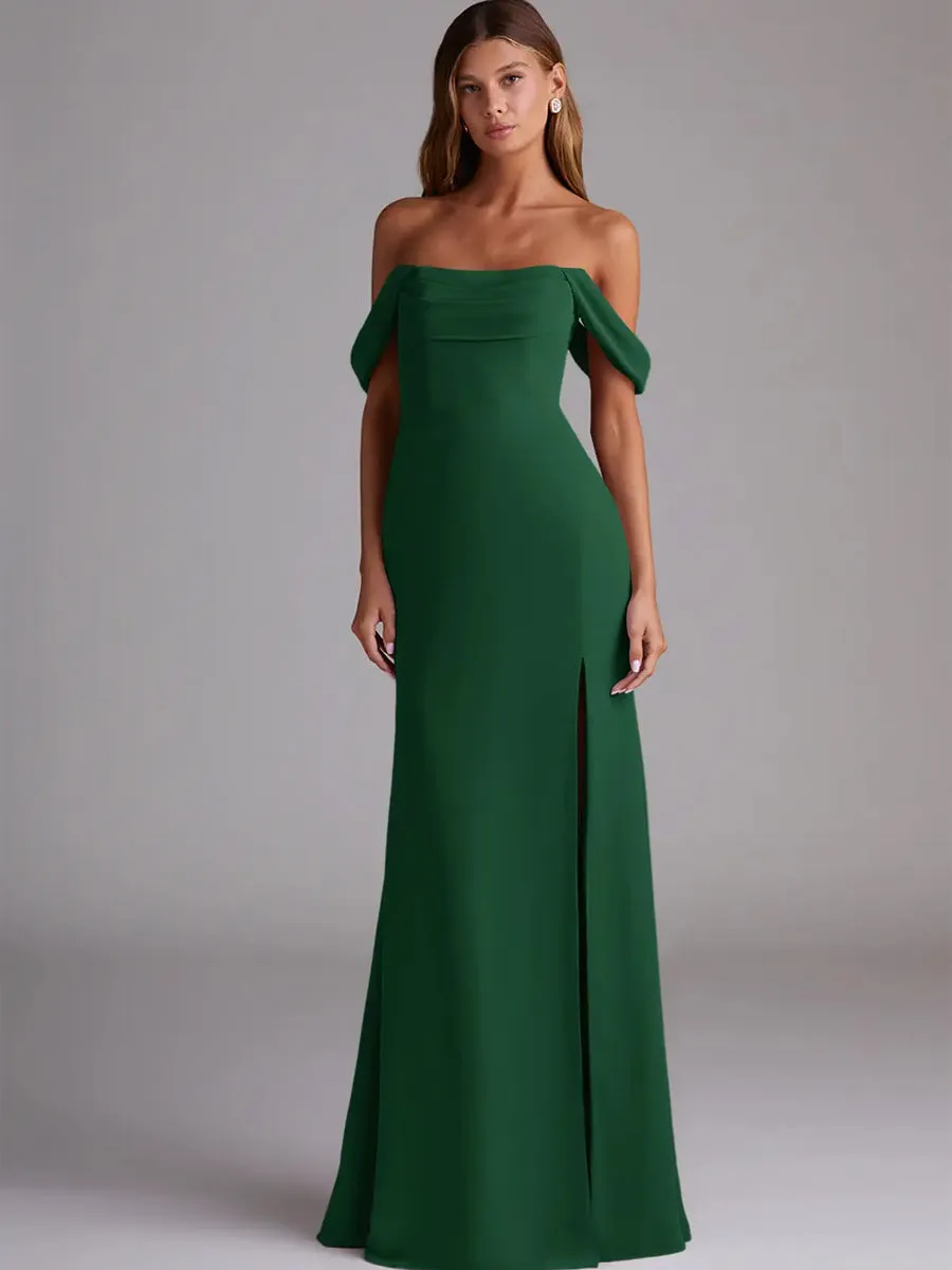 2025 Emerald Green A-Line Off the Shoulder Convertible Bridesmaid Dress