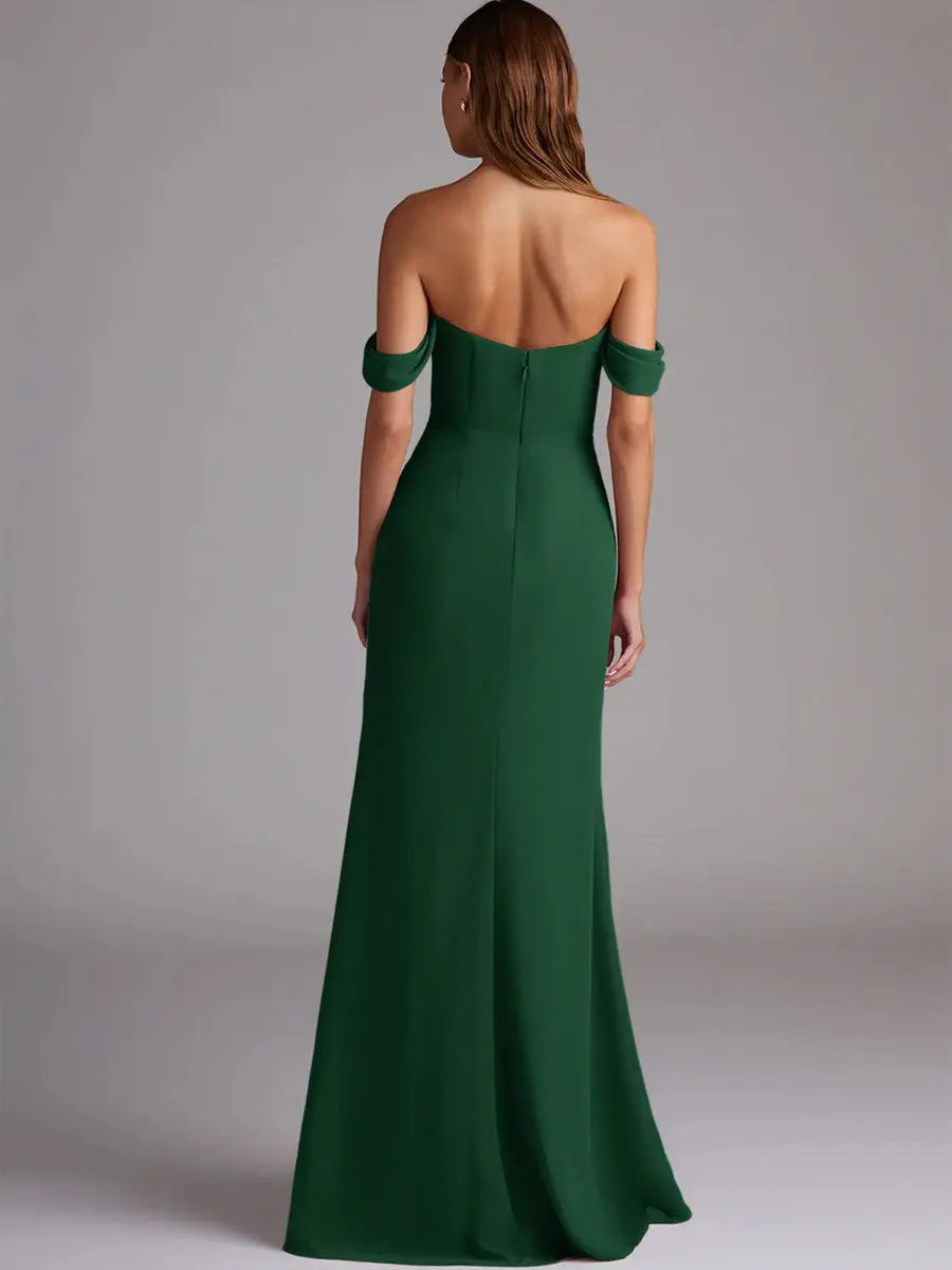 2025 Emerald Green A-Line Off the Shoulder Convertible Bridesmaid Dress