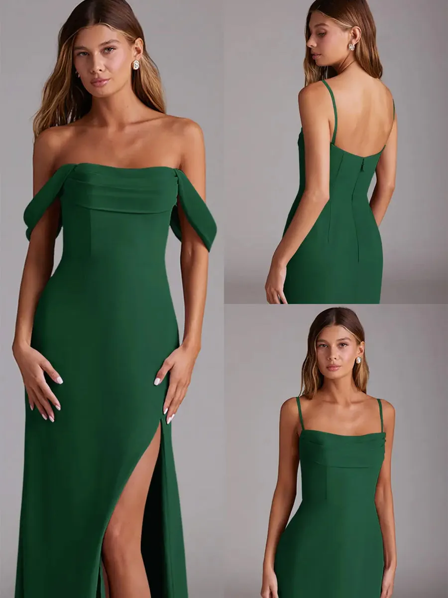 2025 Emerald Green A-Line Off the Shoulder Convertible Bridesmaid Dress