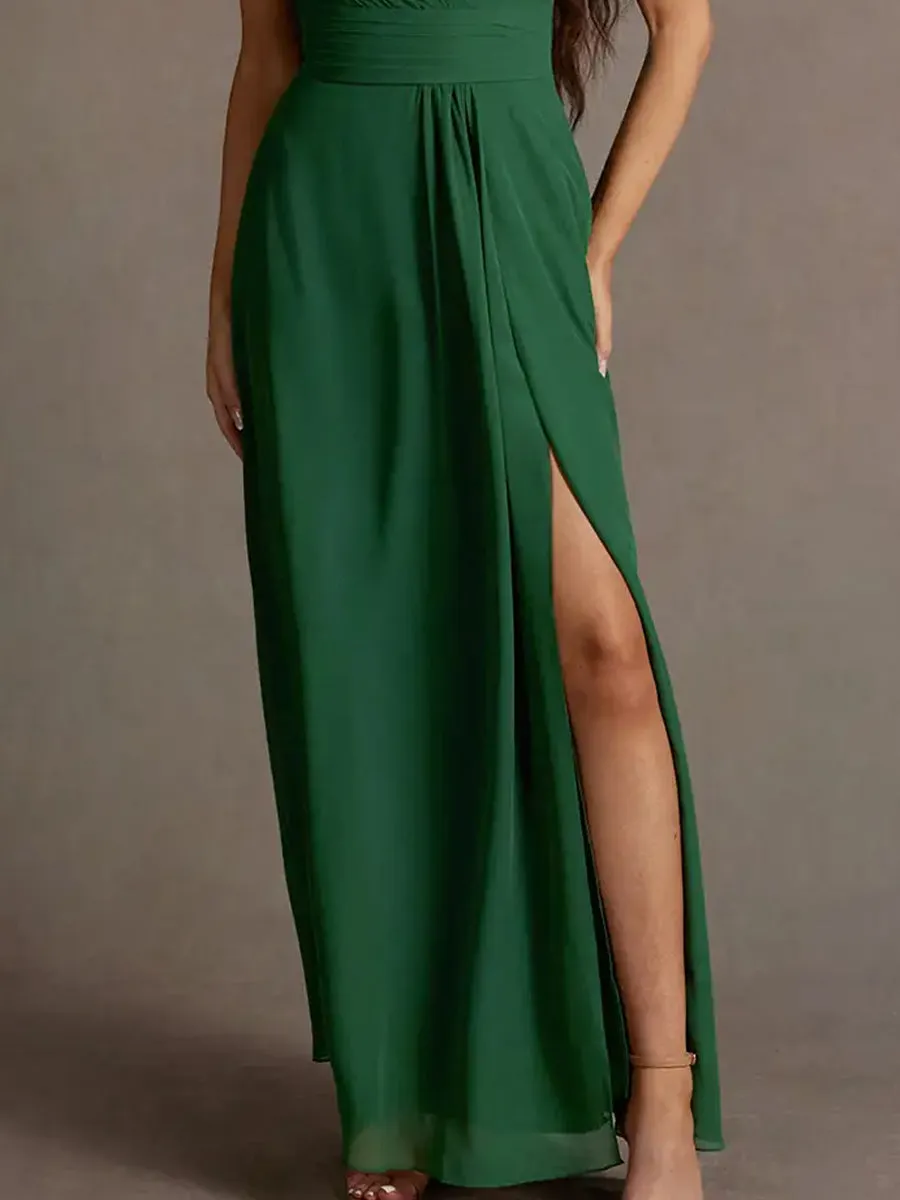 2025 Emerald Green Cowl Back Maxi Perfect Bridesmaid Dress