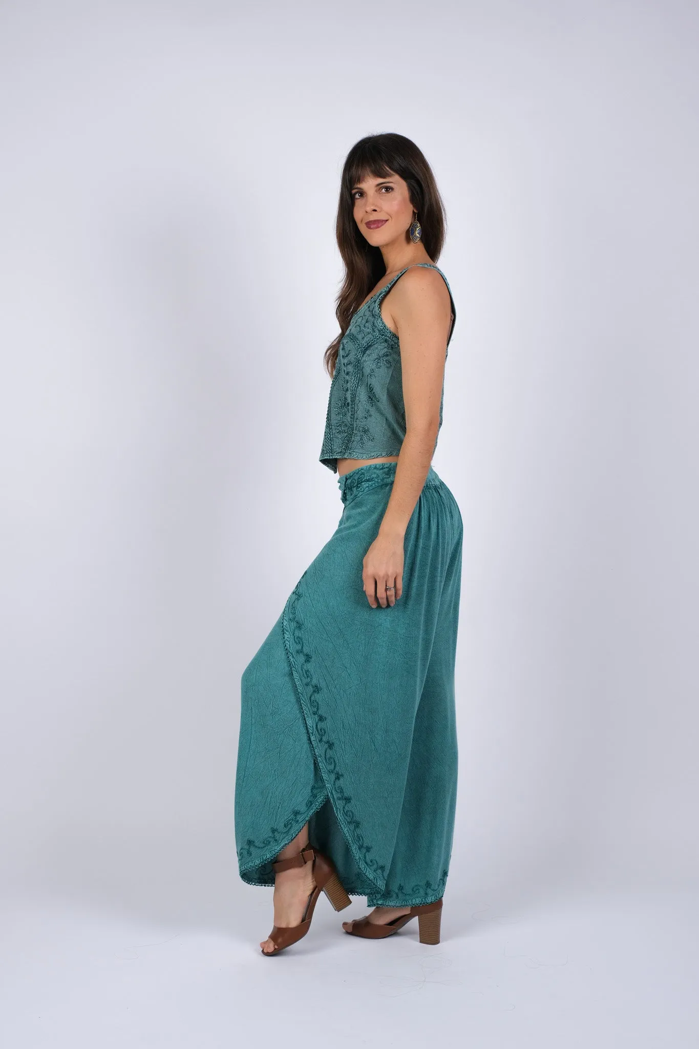 225009 Trendy Sea Embroided Hippie Pants