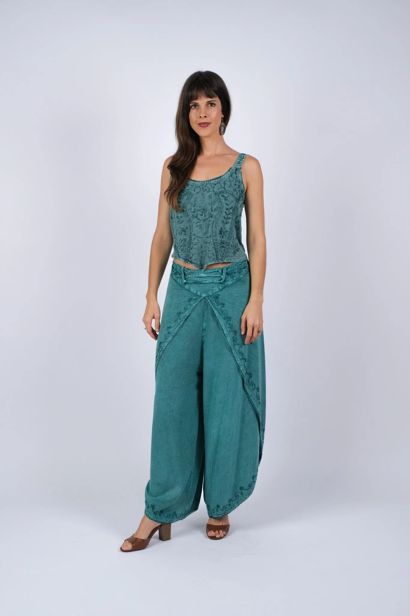 225009 Trendy Sea Embroided Hippie Pants