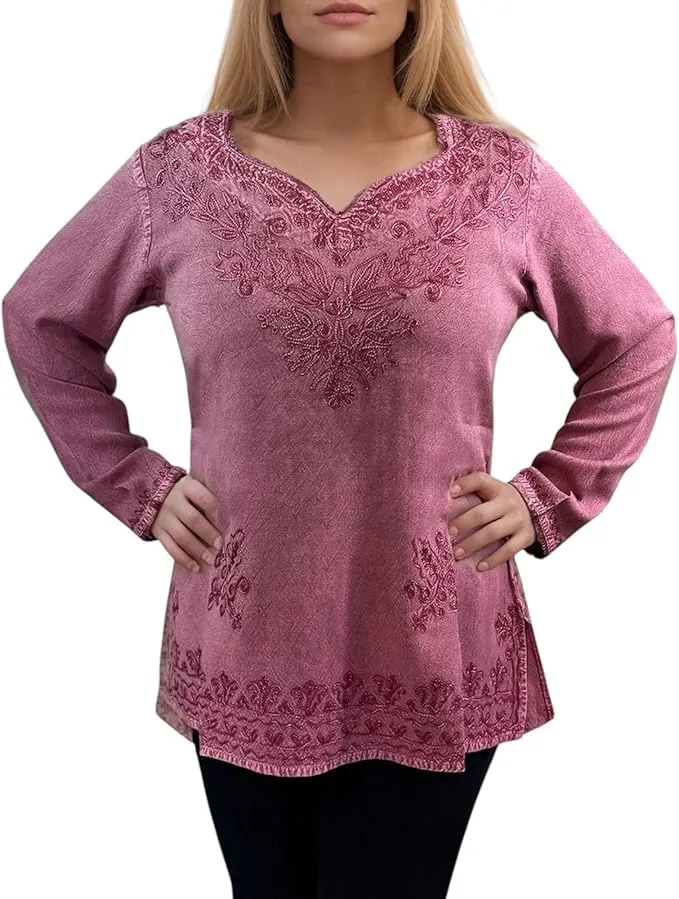 720 B Diamond Neck Renaissance Embroidered Blouse
