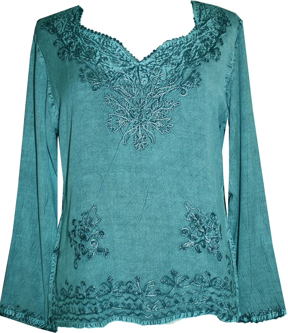 720 B Diamond Neck Renaissance Embroidered Blouse