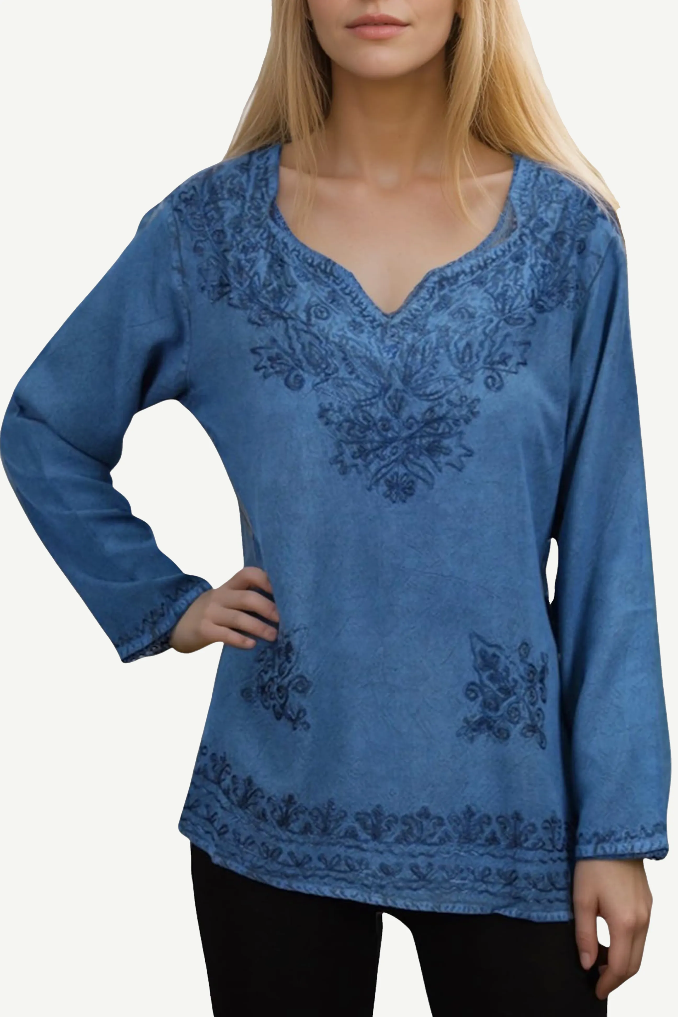 720 B Diamond Neck Renaissance Embroidered Blouse