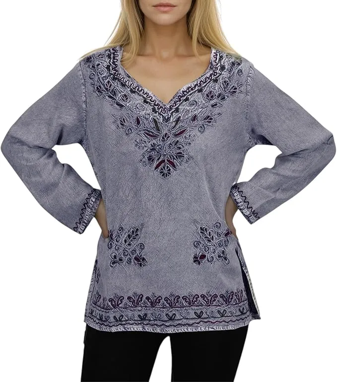720 B Diamond Neck Renaissance Embroidered Blouse
