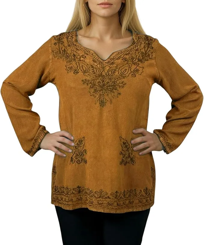 720 B Diamond Neck Renaissance Embroidered Blouse