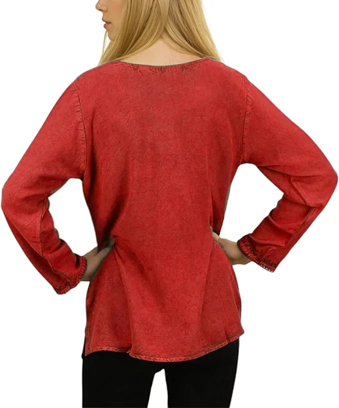 720 B Diamond Neck Renaissance Embroidered Blouse