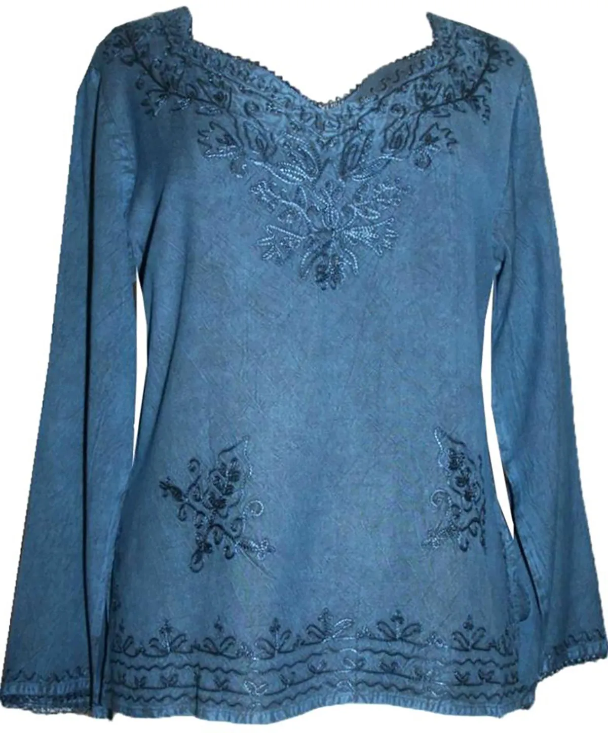720 B Diamond Neck Renaissance Embroidered Blouse