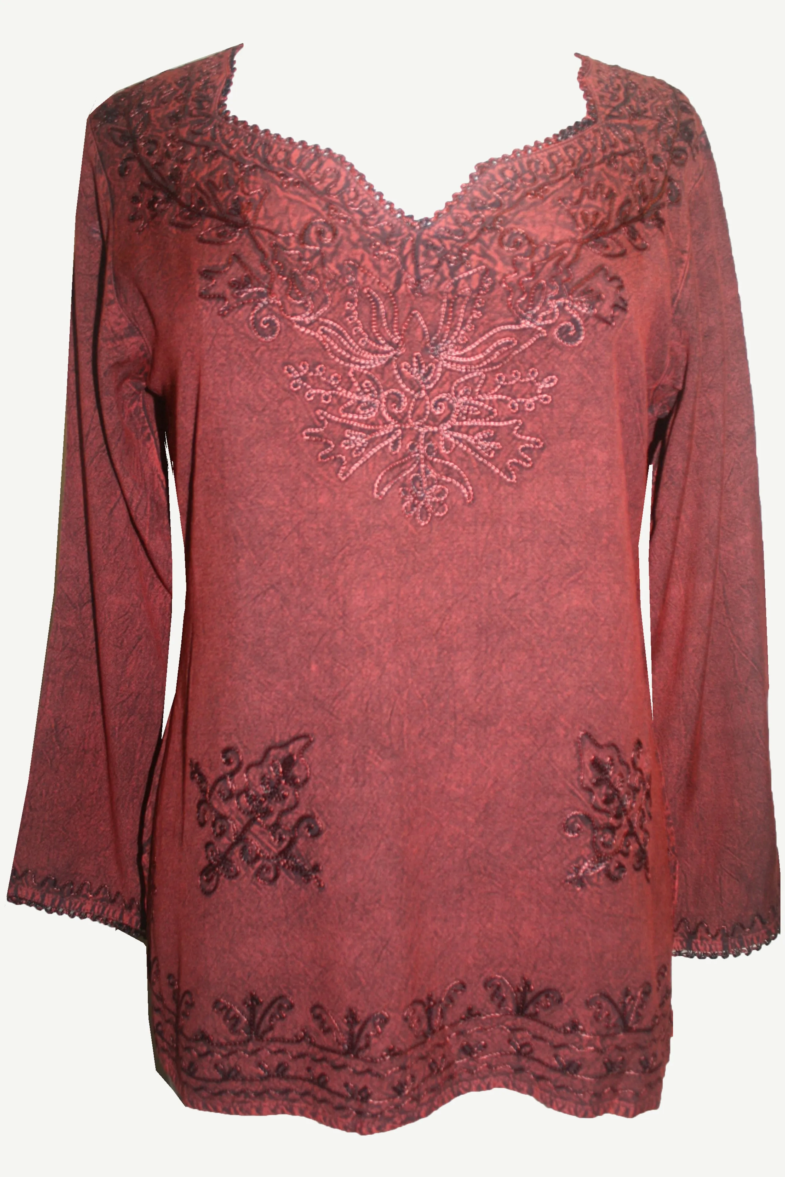 720 B Diamond Neck Renaissance Embroidered Blouse