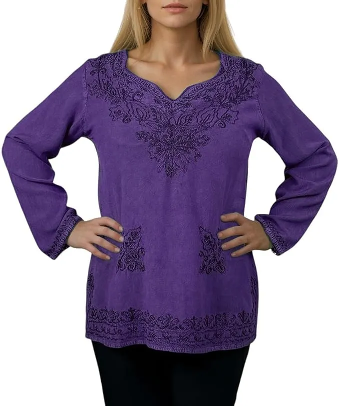 720 B Diamond Neck Renaissance Embroidered Blouse