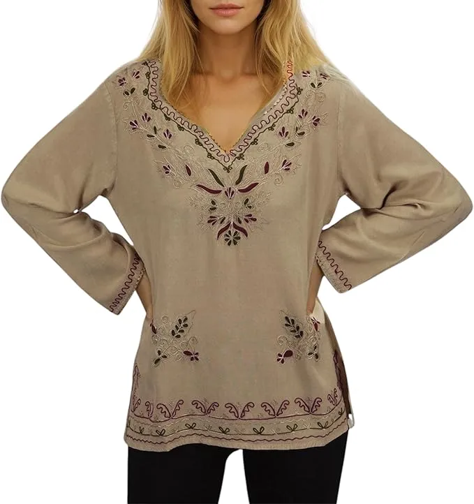 720 B Diamond Neck Renaissance Embroidered Blouse