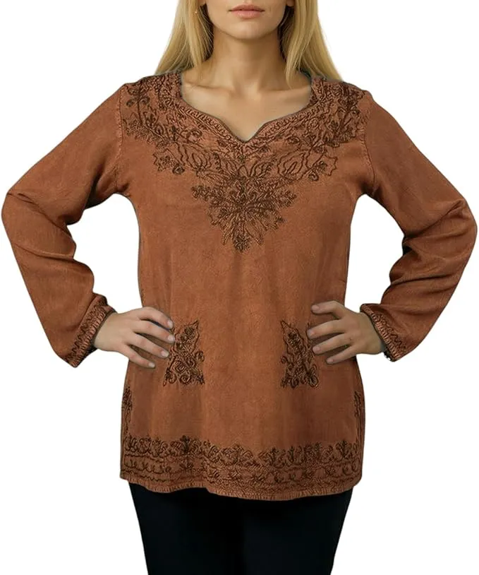 720 B Diamond Neck Renaissance Embroidered Blouse