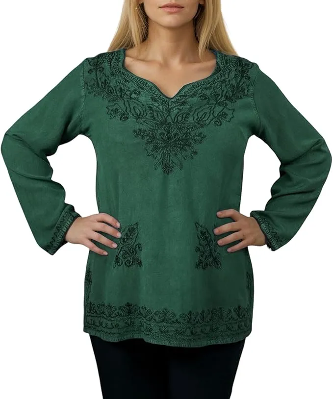 720 B Diamond Neck Renaissance Embroidered Blouse
