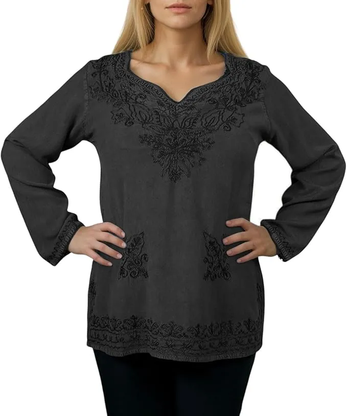 720 B Diamond Neck Renaissance Embroidered Blouse