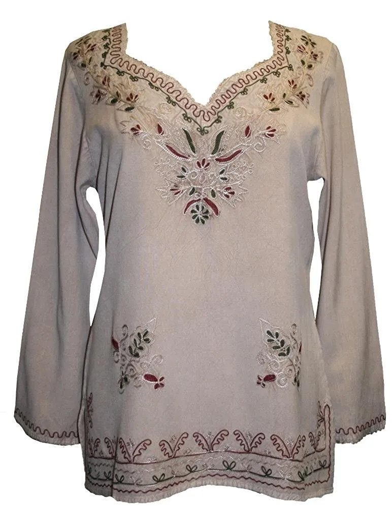 720 B Diamond Neck Renaissance Embroidered Blouse