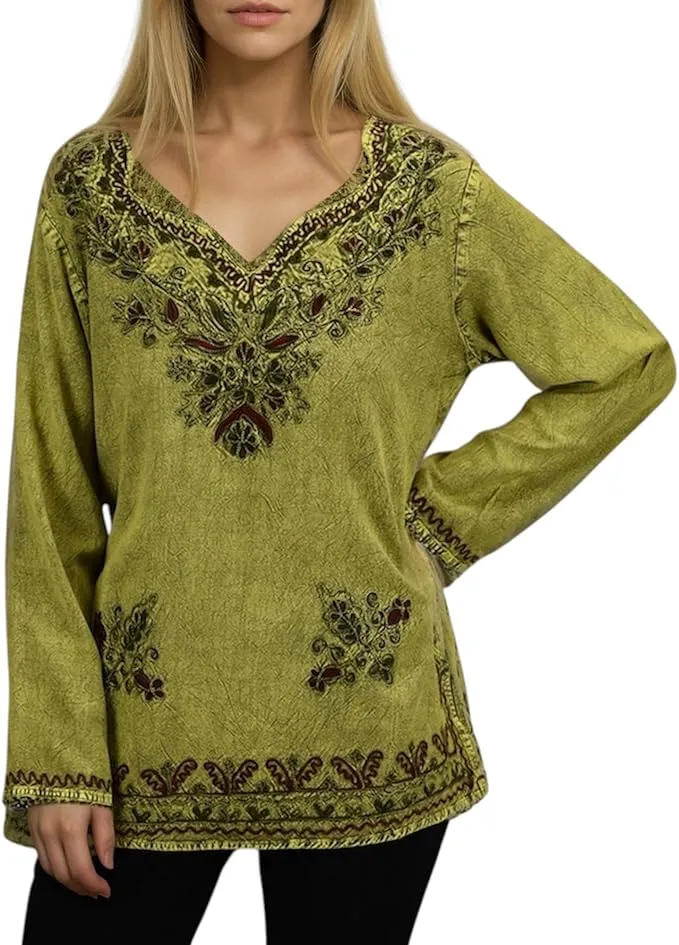 720 B Diamond Neck Renaissance Embroidered Blouse