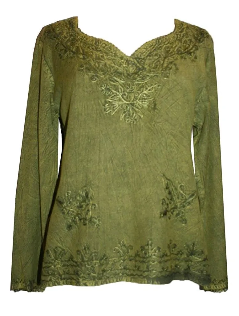 720 B Diamond Neck Renaissance Embroidered Blouse