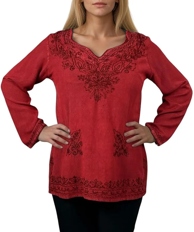 720 B Diamond Neck Renaissance Embroidered Blouse