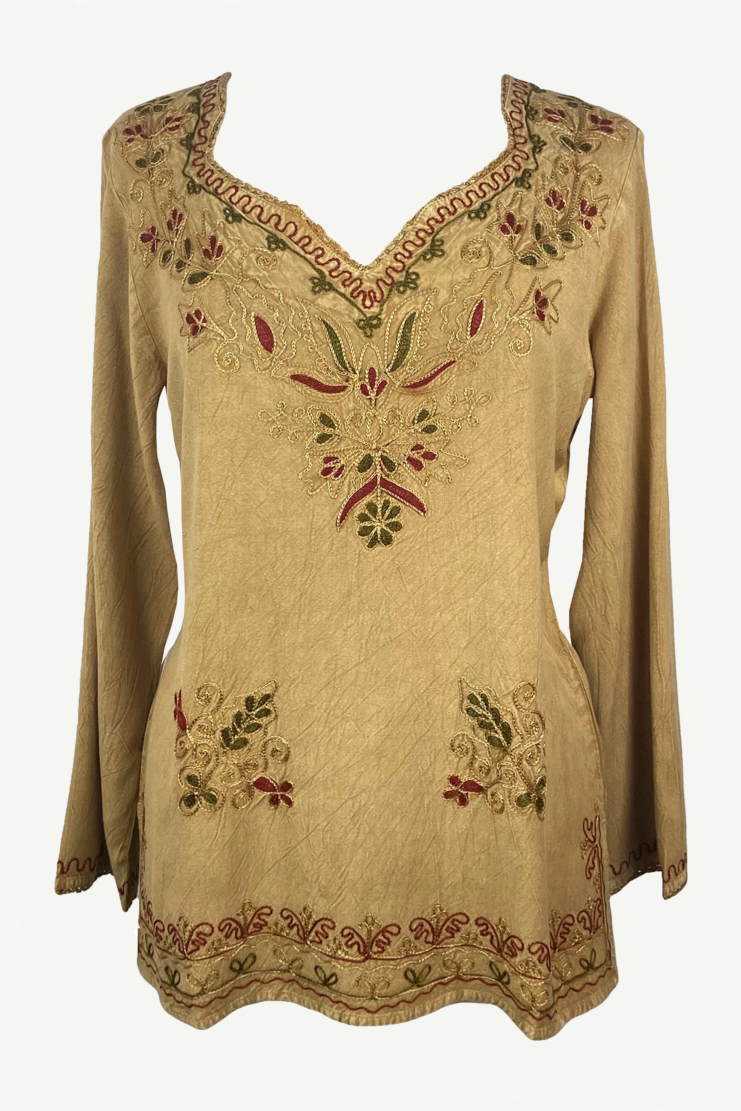 720 B Diamond Neck Renaissance Embroidered Blouse
