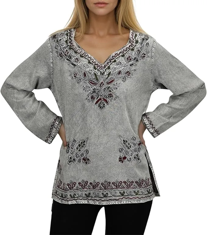 720 B Diamond Neck Renaissance Embroidered Blouse