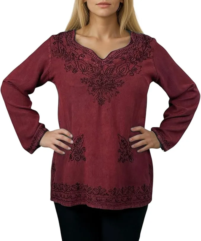 720 B Diamond Neck Renaissance Embroidered Blouse