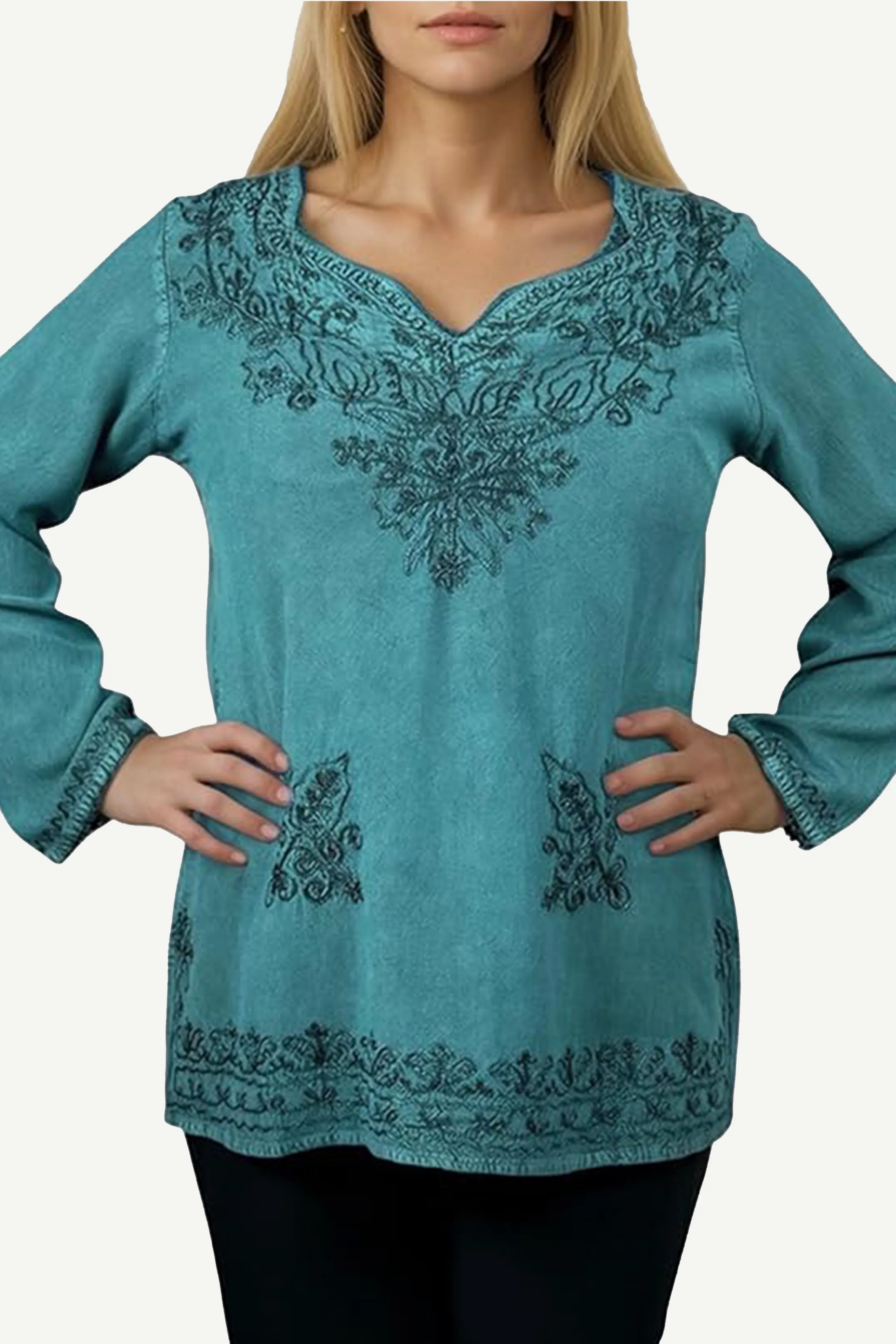 720 B Diamond Neck Renaissance Embroidered Blouse