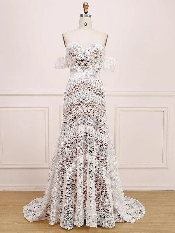 Amazing Sweetheart Neck Lace Beach Boho Wedding Dress