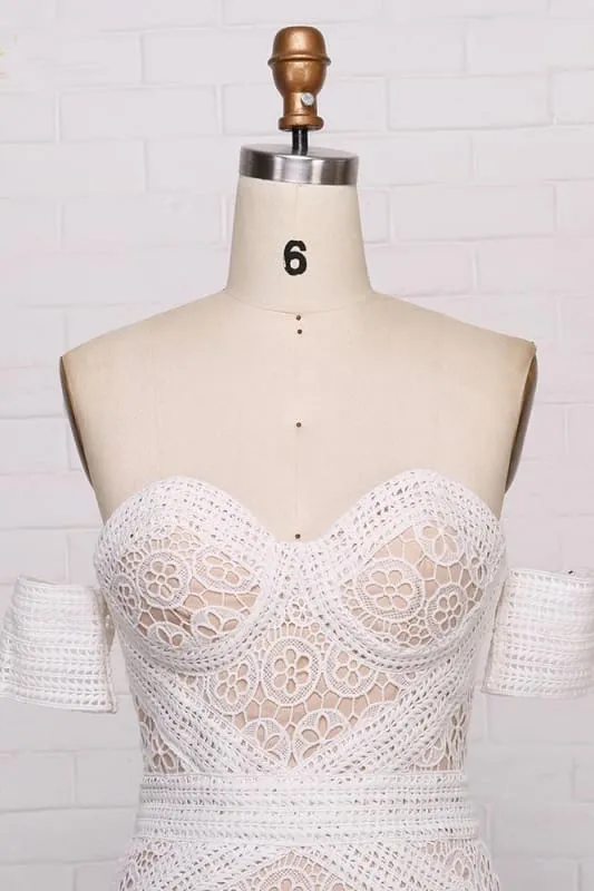 Amazing Sweetheart Neck Lace Beach Boho Wedding Dress