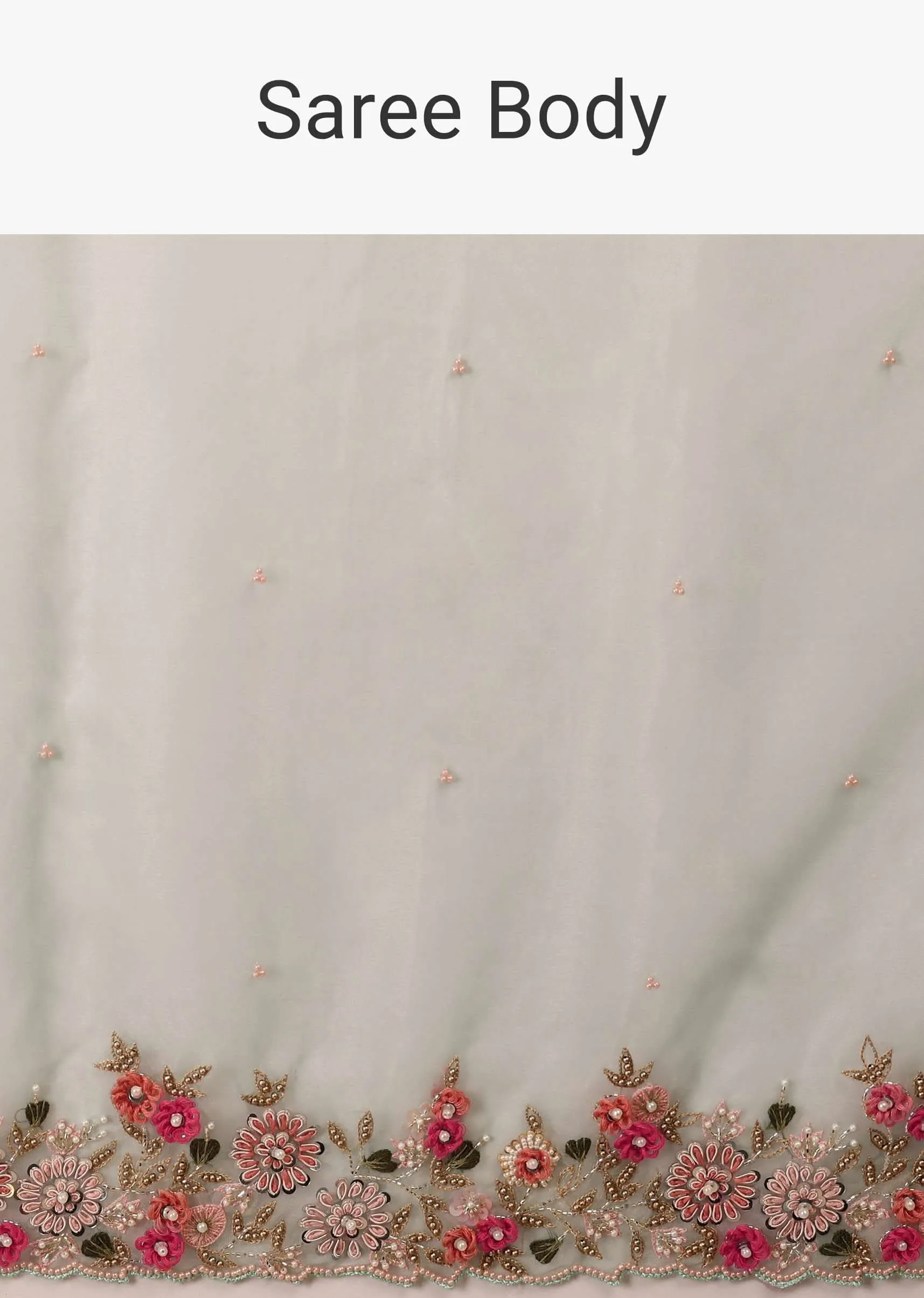 Aqua Blue Saree In Organza With 3D Floral Embroidery In Thread, Zardosi & French Knots