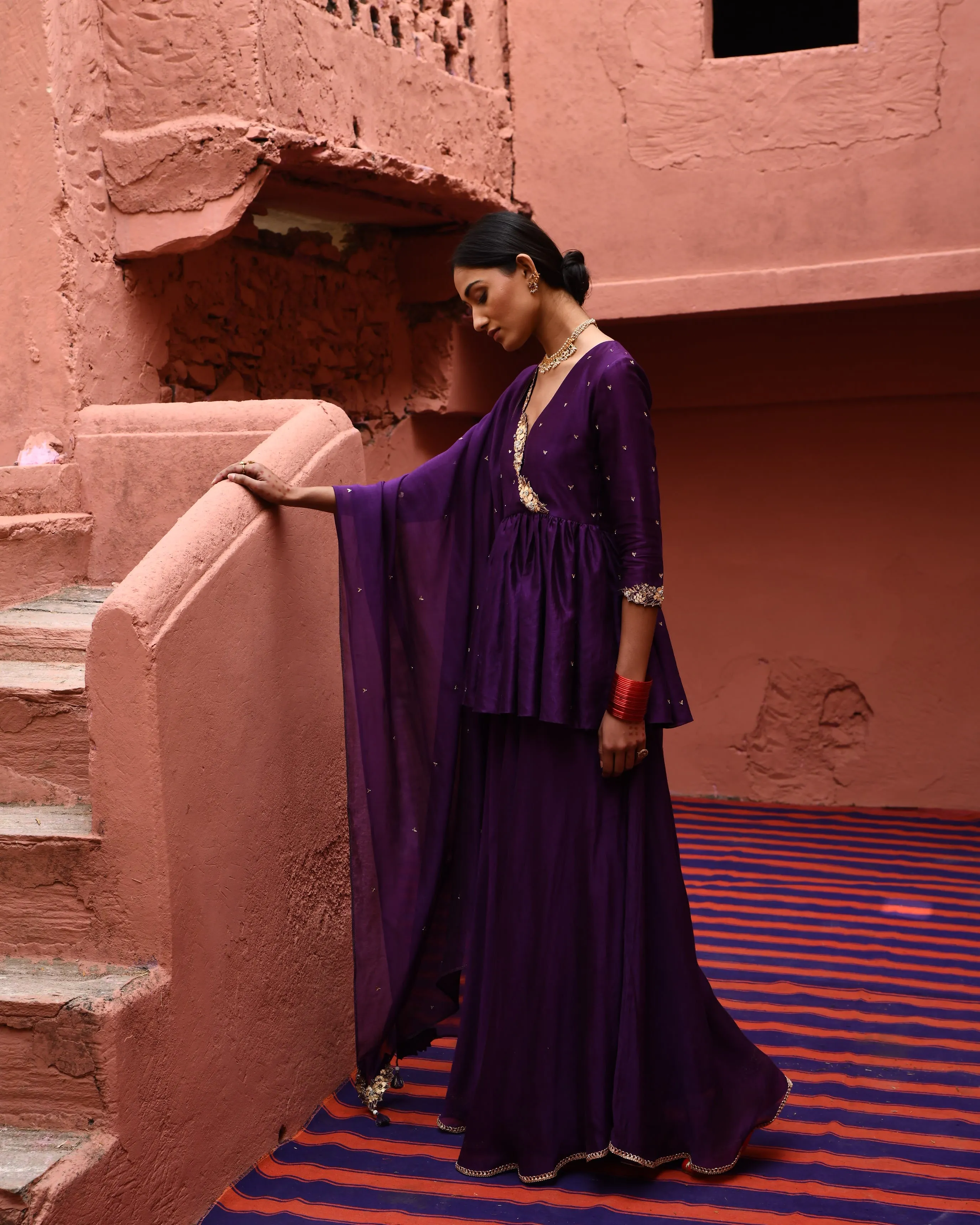 Aubergine Short Peplum Set