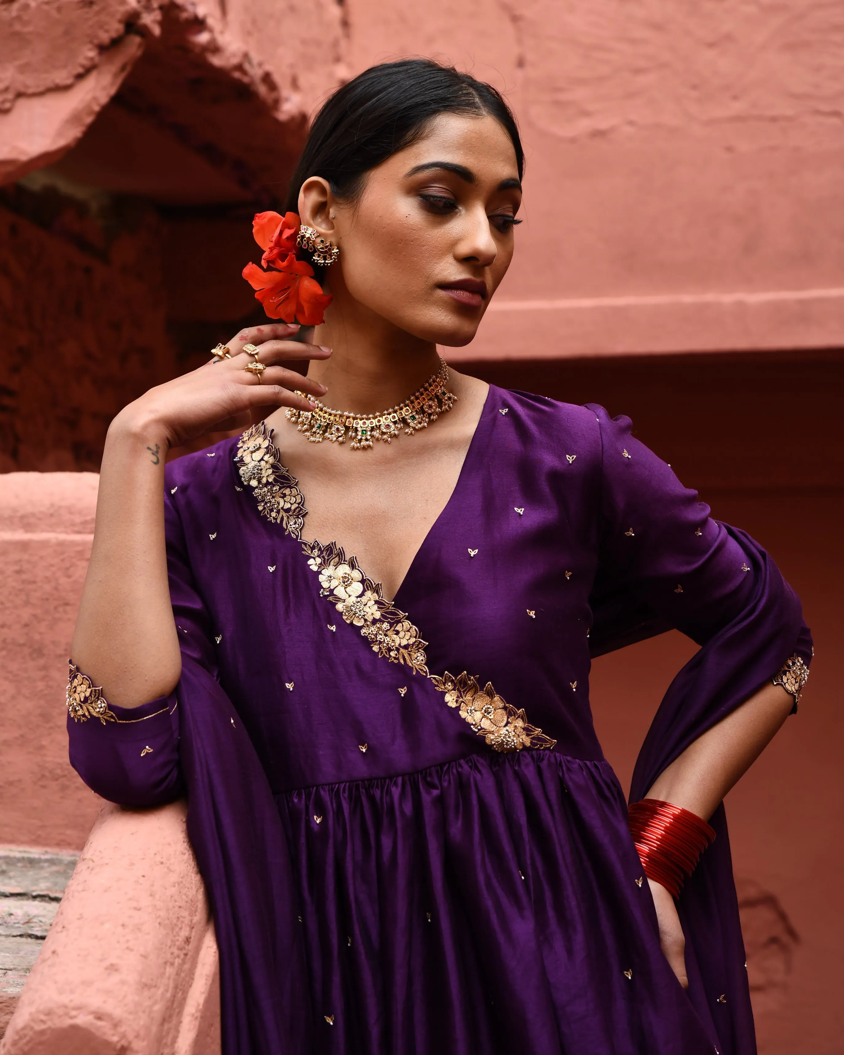 Aubergine Short Peplum Set