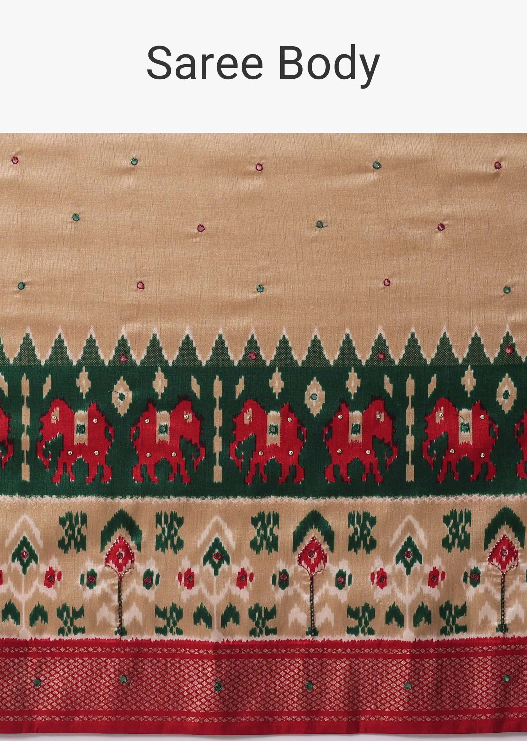 Beige Patola Printed Embroidered Festive Saree In Dola Silk