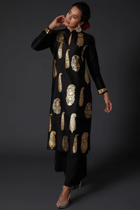 Black Block Printed Kurta Set