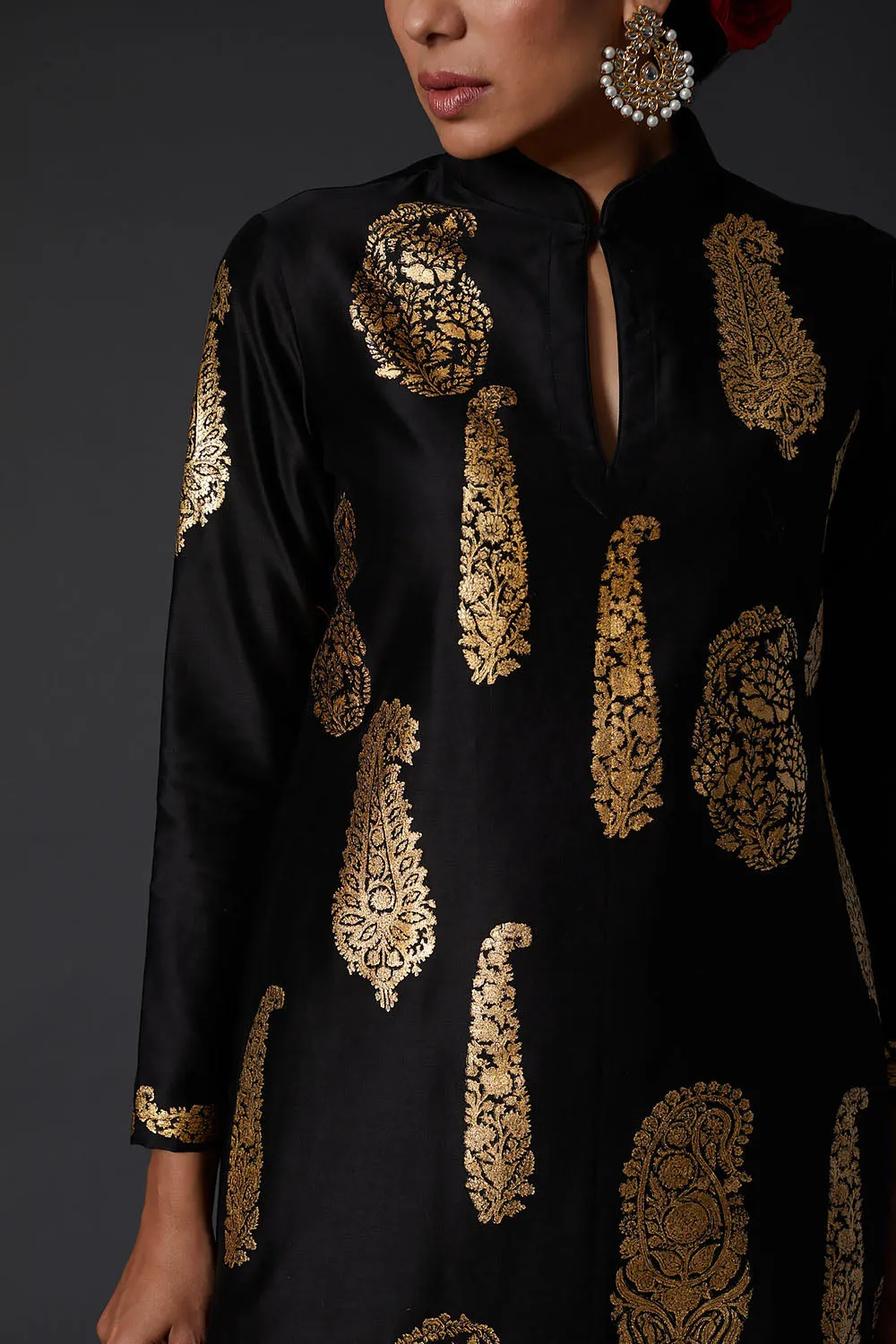 Black Block Printed Kurta Set