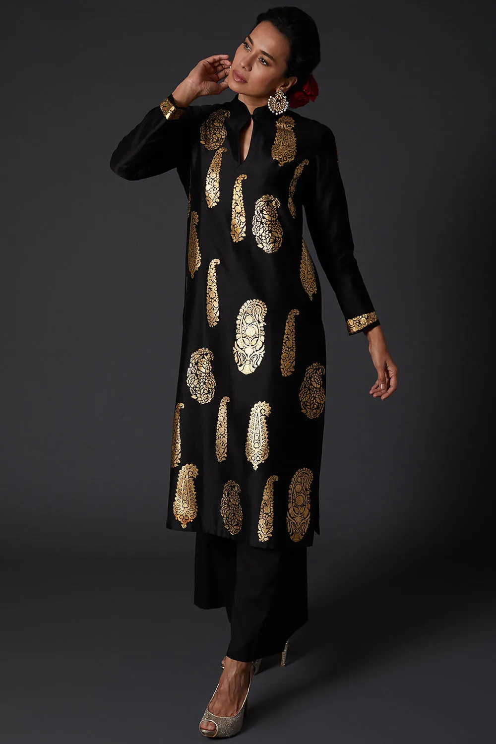 Black Block Printed Kurta Set
