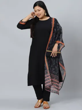 Black Rayon Solid Kurta Palazzo Suit Set with Printed Dupatta