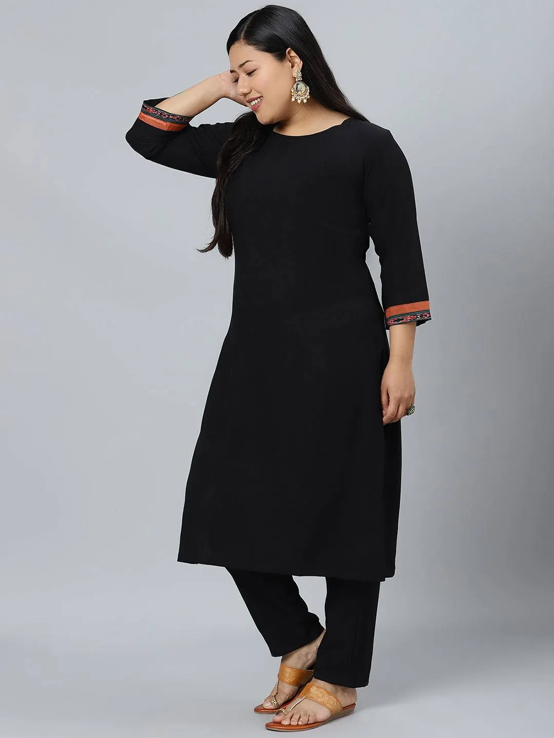 Black Rayon Solid Kurta Palazzo Suit Set with Printed Dupatta
