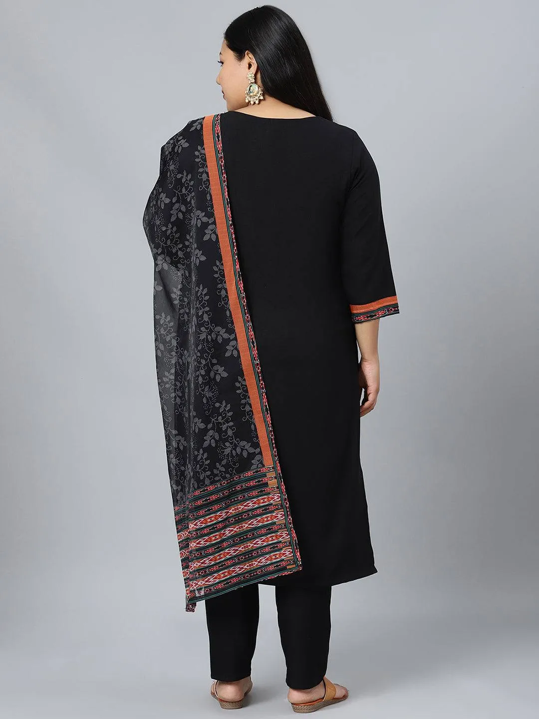 Black Rayon Solid Kurta Palazzo Suit Set with Printed Dupatta