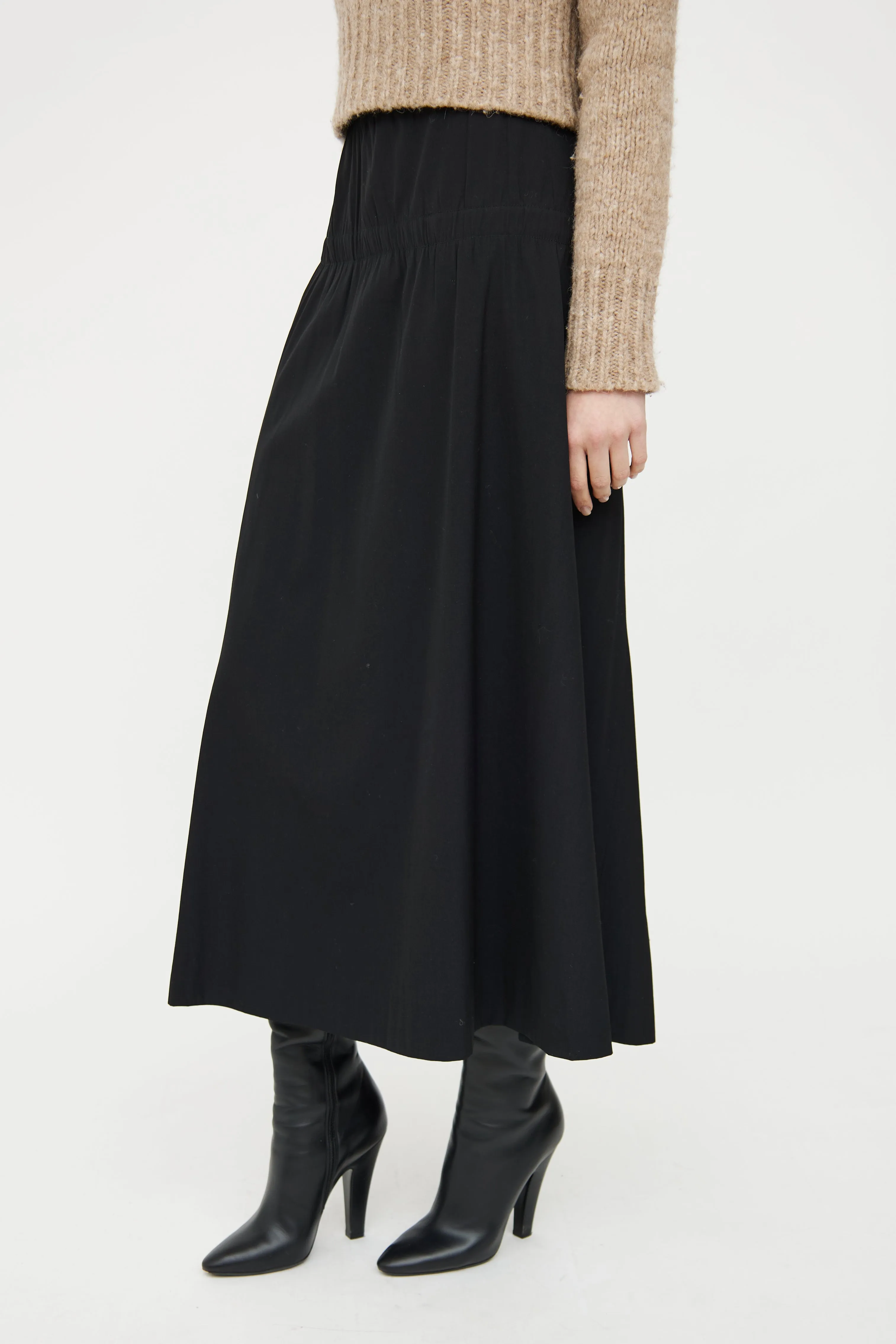 Black Wool Blend Maxi Skirt