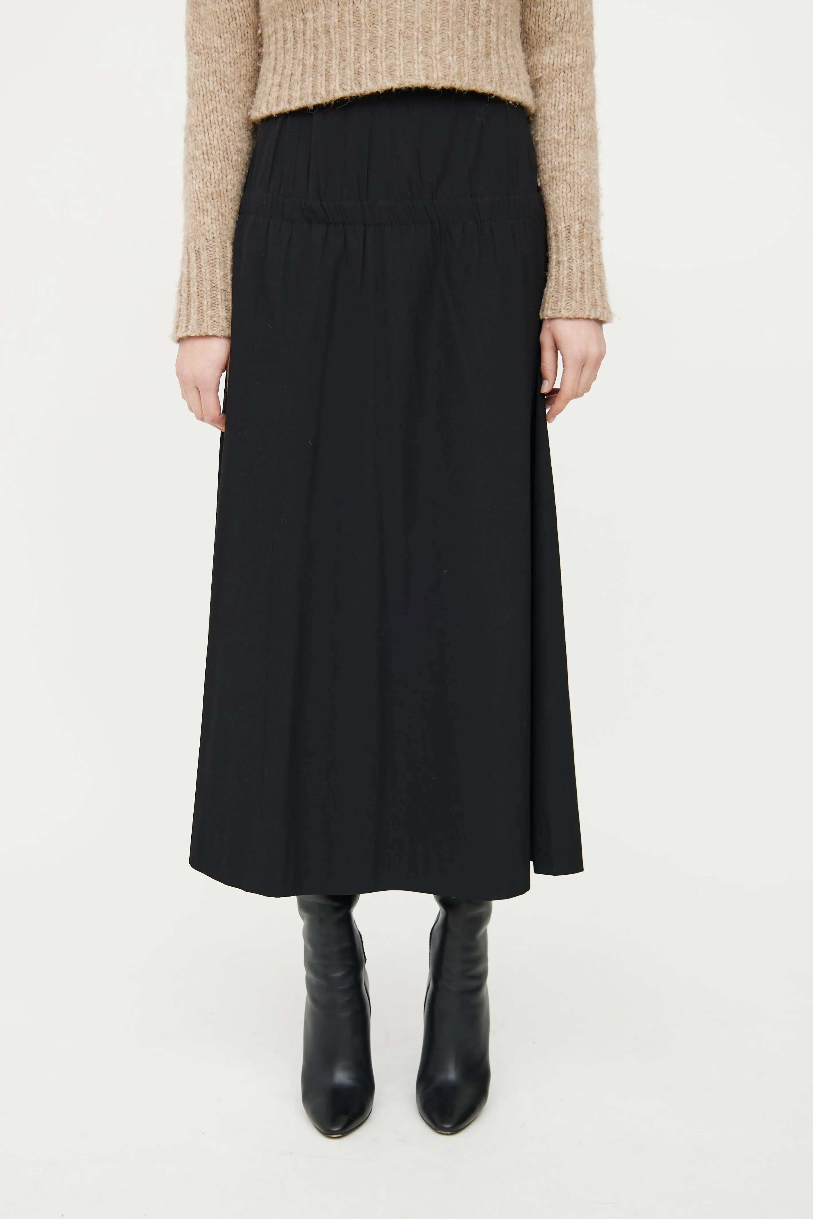 Black Wool Blend Maxi Skirt