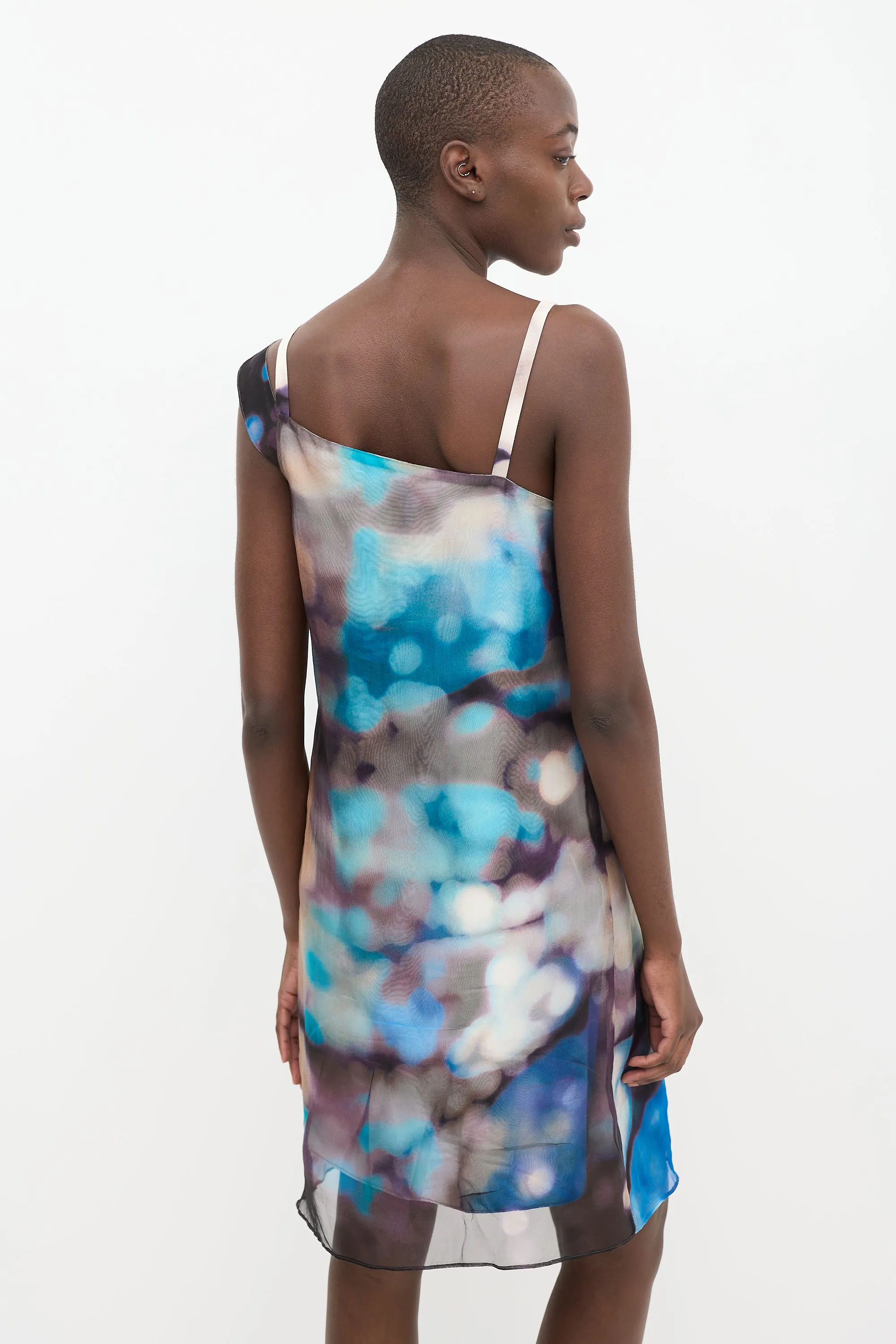 Blue & Multi Silk Asymmetrical Shift Dress
