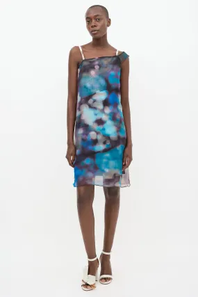 Blue & Multi Silk Asymmetrical Shift Dress