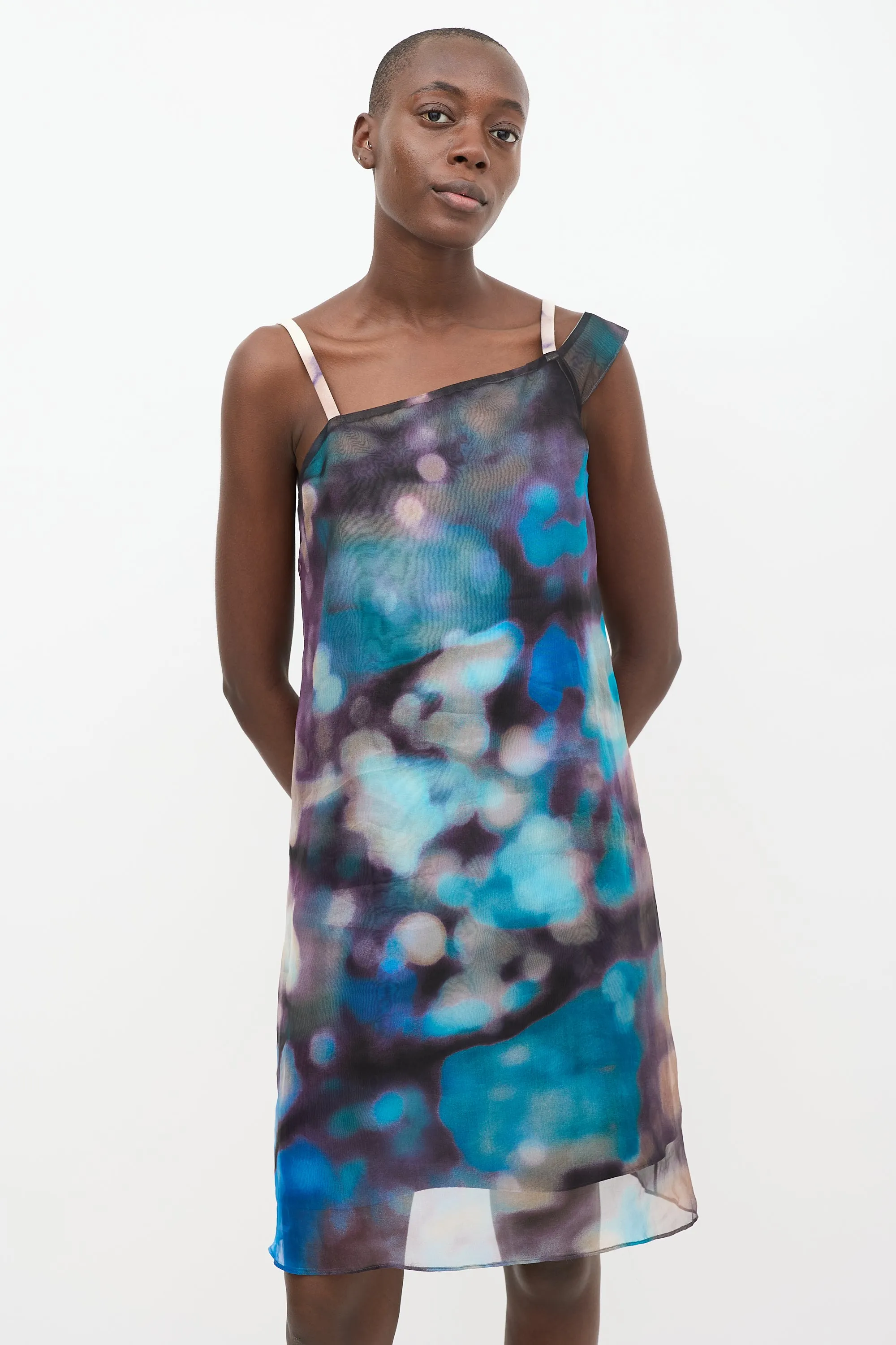 Blue & Multi Silk Asymmetrical Shift Dress
